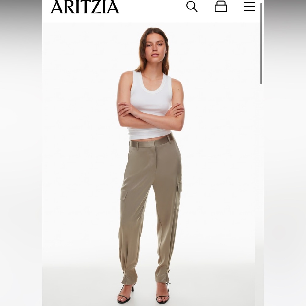 Aritzia babaton NWT Refined Satin Cargo Pant in deep taupe in size 2